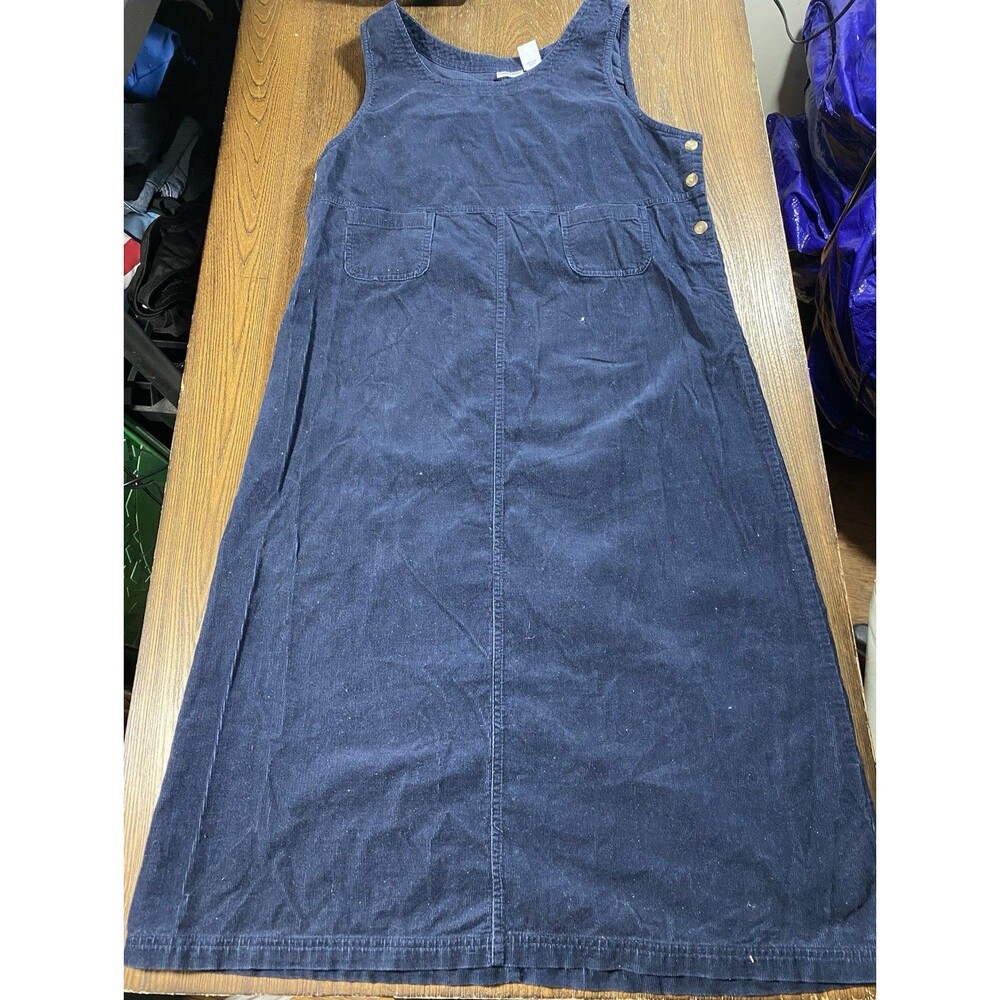 VTG Cabin Creek Petite Corduroy Overall Dress Cottage Blue Size Large 90s Y2K